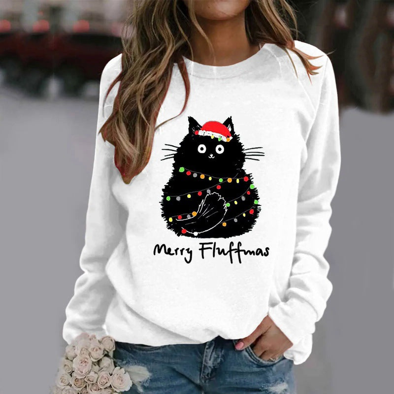 Christmas Womens T-Shirt Ugly Cat Long-sleeved