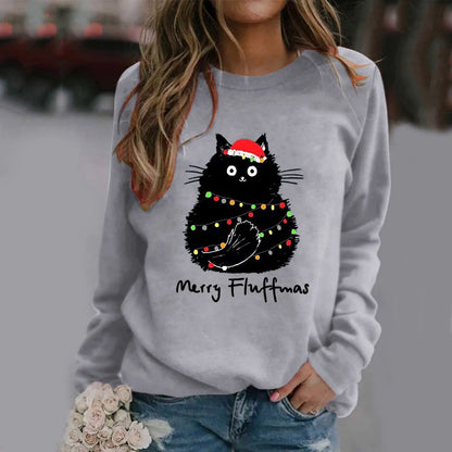Christmas Womens T-Shirt Ugly Cat Long-sleeved