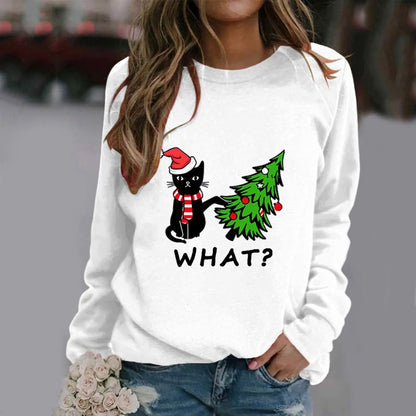 Christmas Womens T-Shirt Ugly Cat Long-sleeved