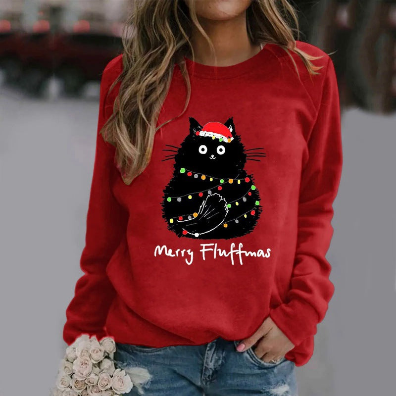 Christmas Womens T-Shirt Ugly Cat Long-sleeved