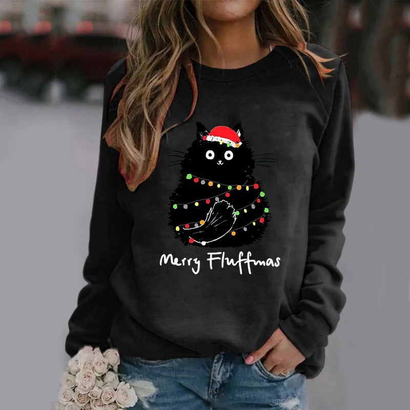 Christmas Womens T-Shirt Ugly Cat Long-sleeved