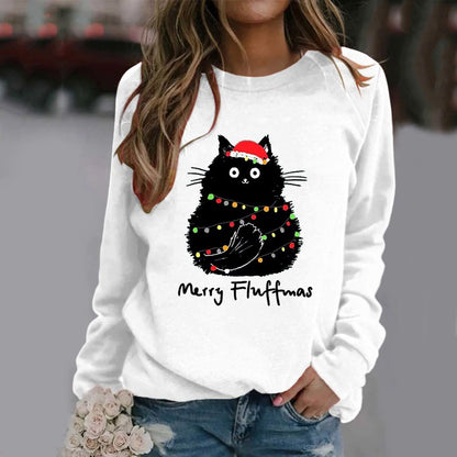 Christmas Womens T-Shirt Ugly Cat Long-sleeved