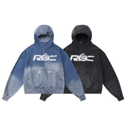 Maychao Heavy Washed And Worn Destroyed Denim Jacket